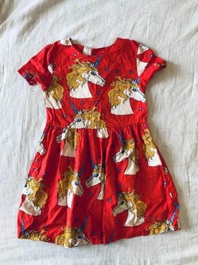 Mini Rodini Red Unicorn Print Dress